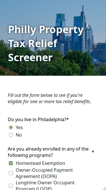 A screenshot of a benefit screener